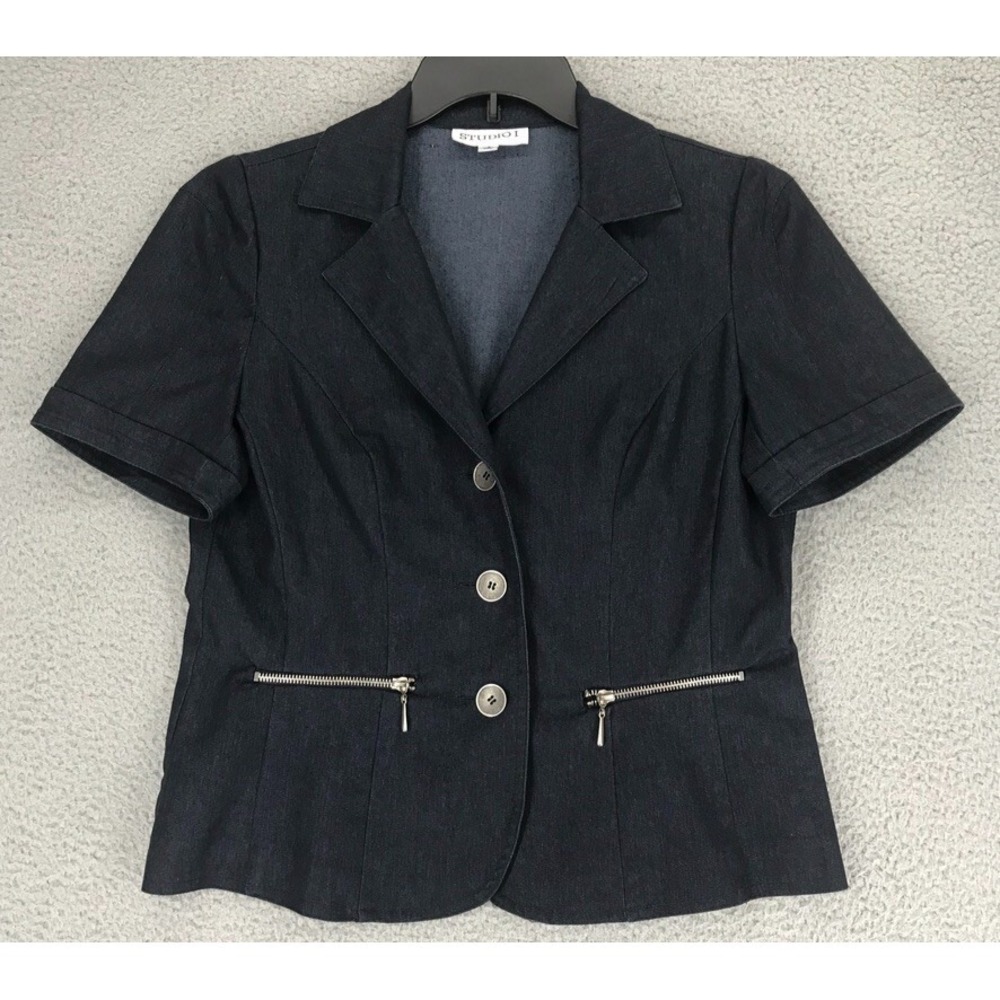Studio 1 Suit Jacket Top Size 8 Short Sleeve 3 Button Blue Midnight Blue